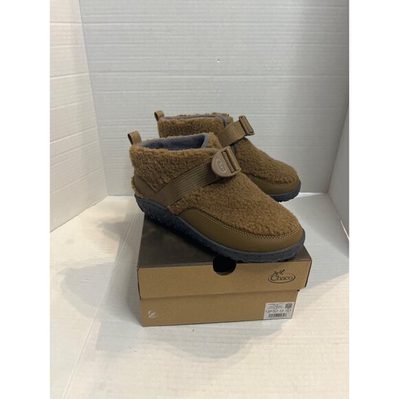NWT-Chaco Kids Ramble Fluff Natural Brown Shoes 3.5M comfy fleece ankle bootie - Picture 1 of 11
